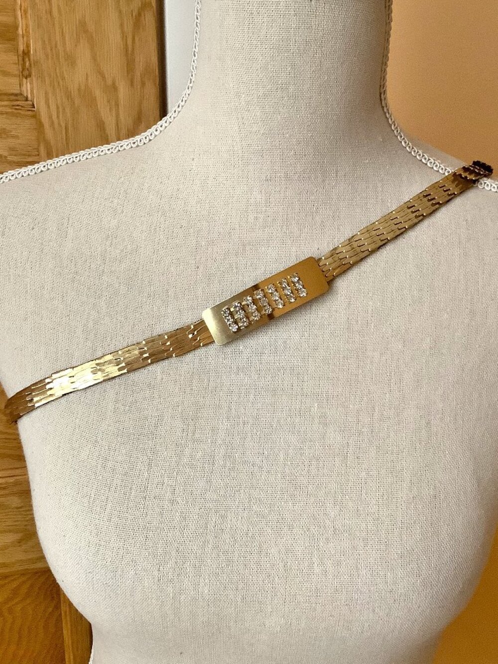 Vintage Gold Mesh Rhinestone Statement Belt OS